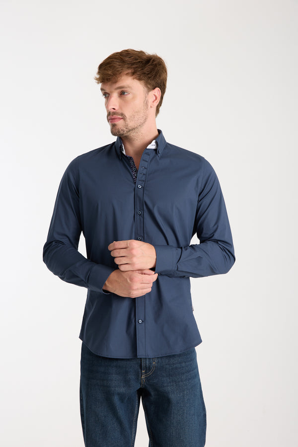 Camisa Hombre Donatello Iconic Popelin Stretch Azul