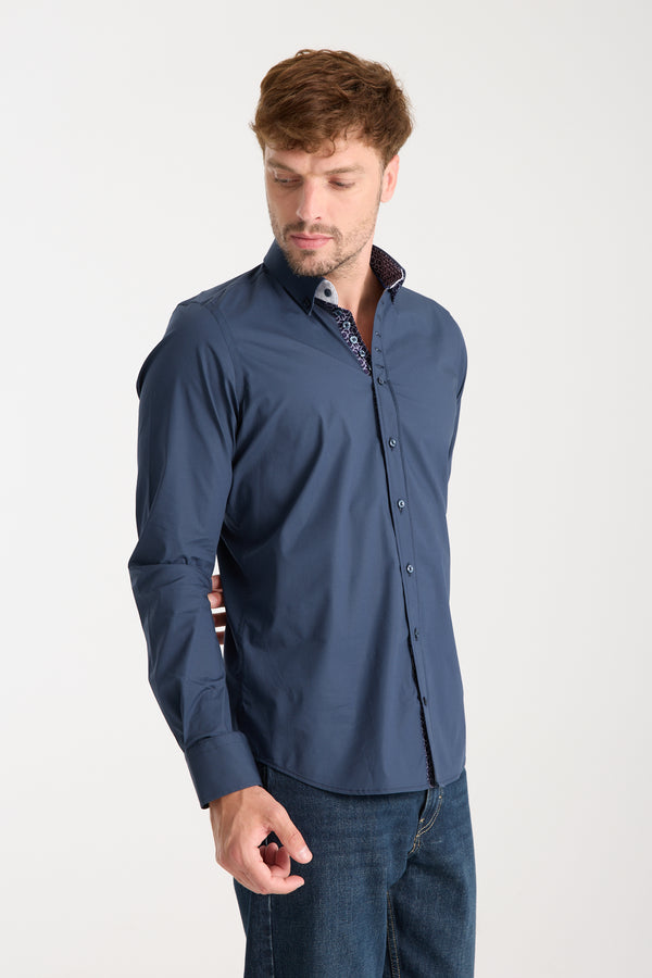 Camisa Hombre Donatello Iconic Popelin Stretch Azul