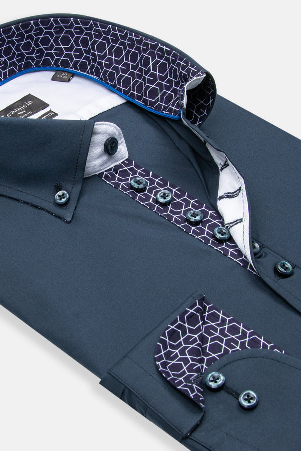 Camisa Hombre Donatello Iconic Popelin Stretch Azul
