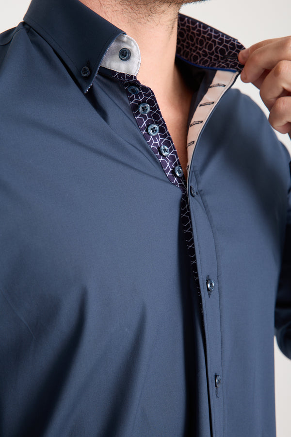 Camisa Hombre Donatello Iconic Popelin Stretch Azul