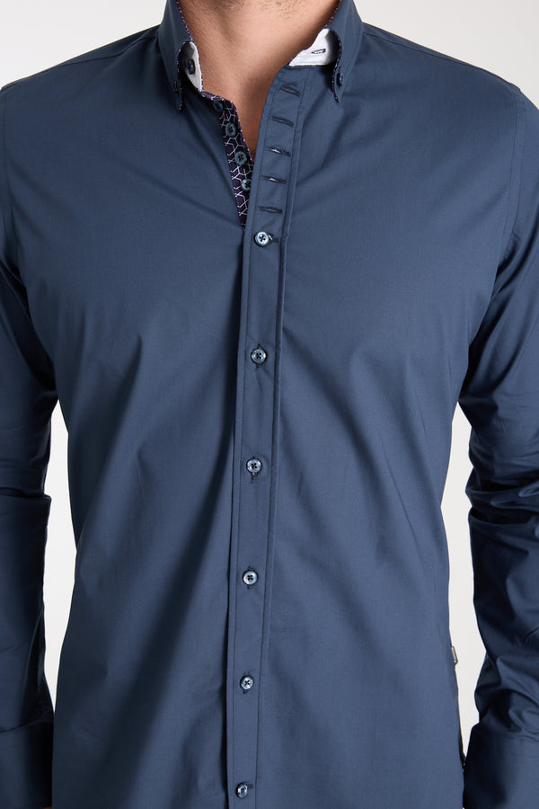Camisa Hombre Donatello Iconic Popelin Stretch Azul