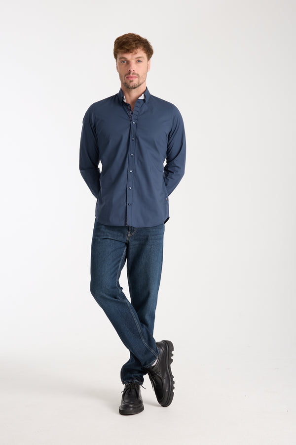 Camisa Hombre Donatello Iconic Popelin Stretch Azul