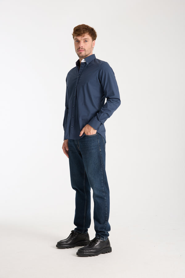 Camisa Hombre Donatello Iconic Popelin Stretch Azul