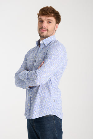 Camisa Hombre Donatello Iconic Popelin Stretch Blanco Azul