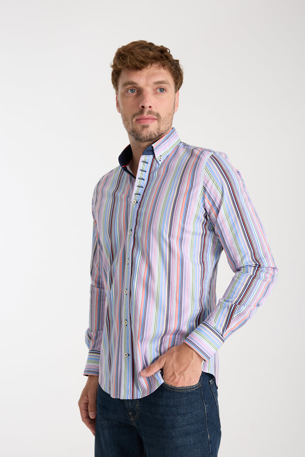 Chemise Homme Donatello Iconic Popelin Stretch Blanc Bleu clair