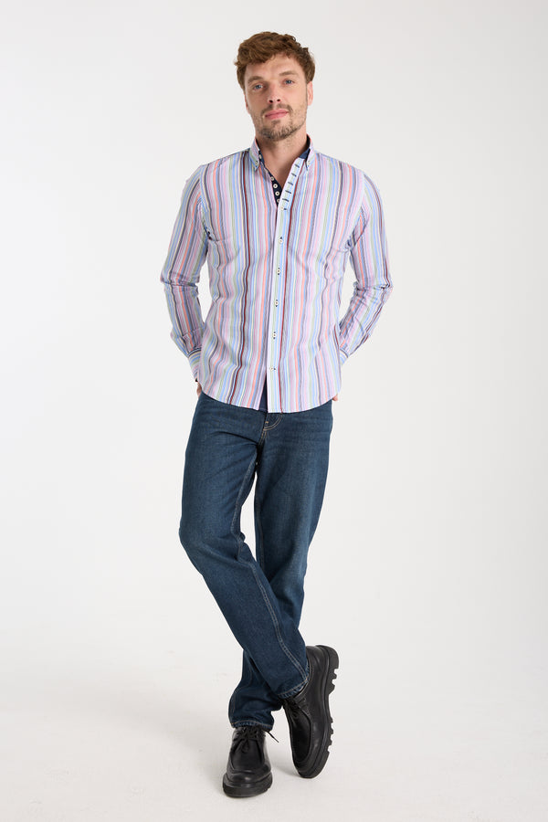 Chemise Homme Donatello Iconic Popelin Stretch Blanc Bleu clair