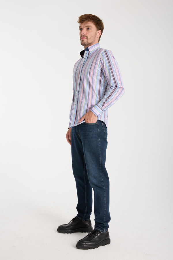 Chemise Homme Donatello Iconic Popelin Stretch Blanc Bleu clair