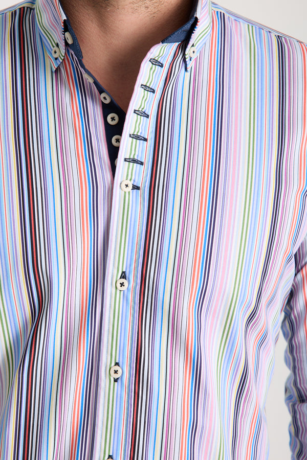 Chemise Homme Donatello Iconic Popelin Stretch Blanc Bleu clair