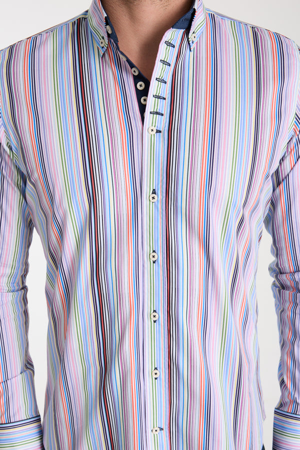 Chemise Homme Donatello Iconic Popelin Stretch Blanc Bleu clair