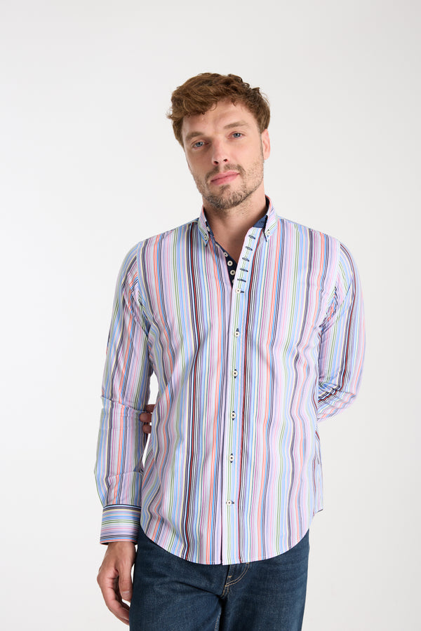 Chemise Homme Donatello Iconic Popelin Stretch Blanc Bleu clair