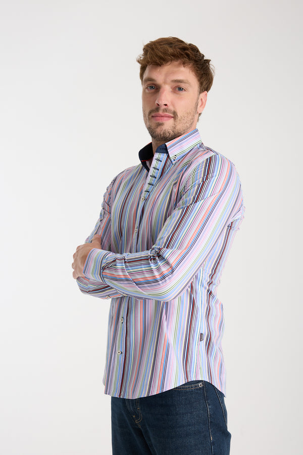 Chemise Homme Donatello Iconic Popelin Stretch Blanc Bleu clair