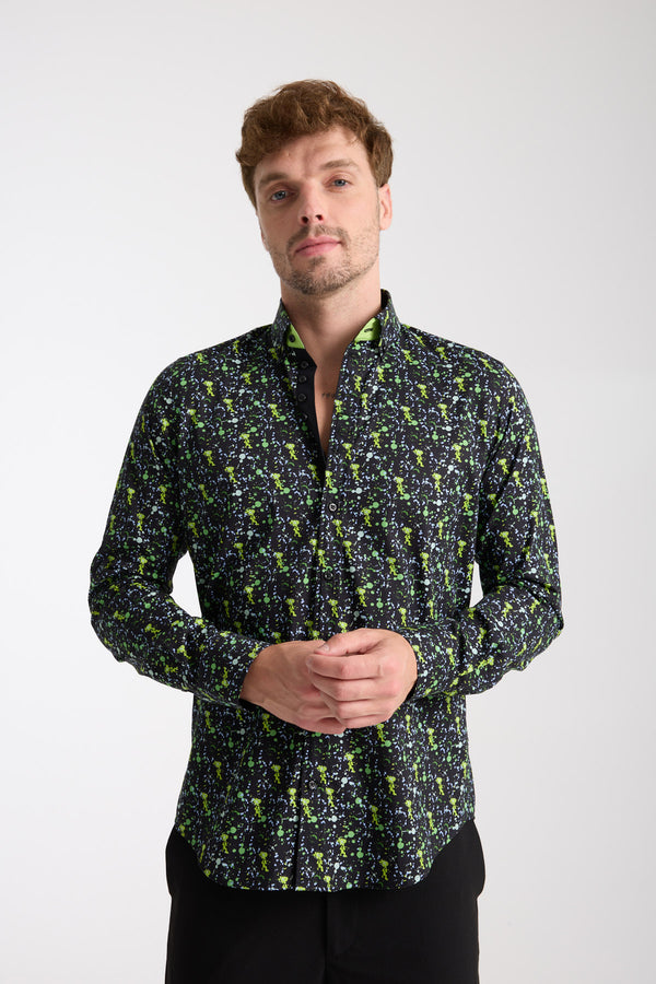 Camisa Hombre Donatello Iconic Popelin Stretch Negro Verde