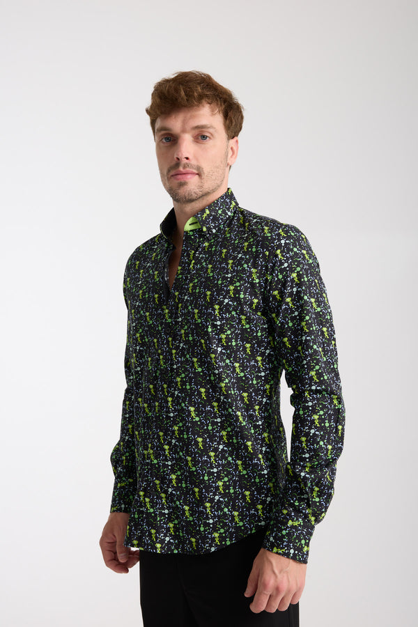 Camisa Hombre Donatello Iconic Popelin Stretch Negro Verde