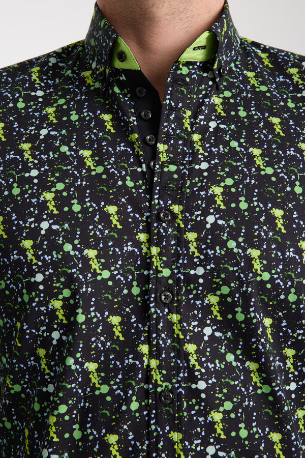 Camisa Hombre Donatello Iconic Popelin Stretch Negro Verde