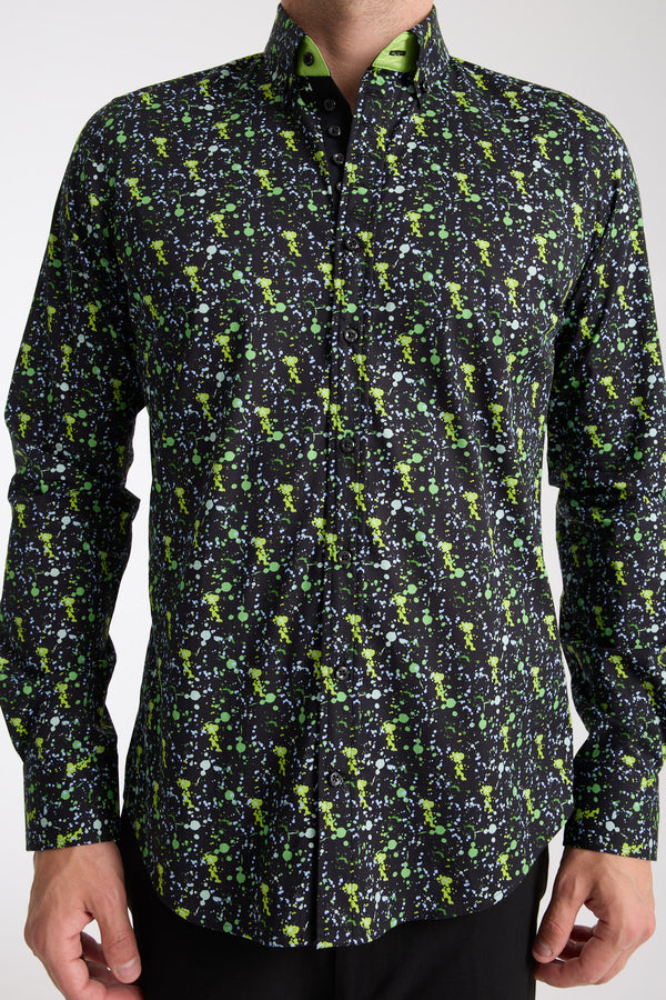 Camisa Hombre Donatello Iconic Popelin Stretch Negro Verde