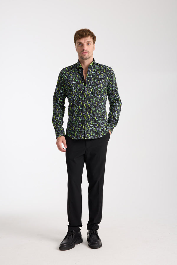 Camisa Hombre Donatello Iconic Popelin Stretch Negro Verde
