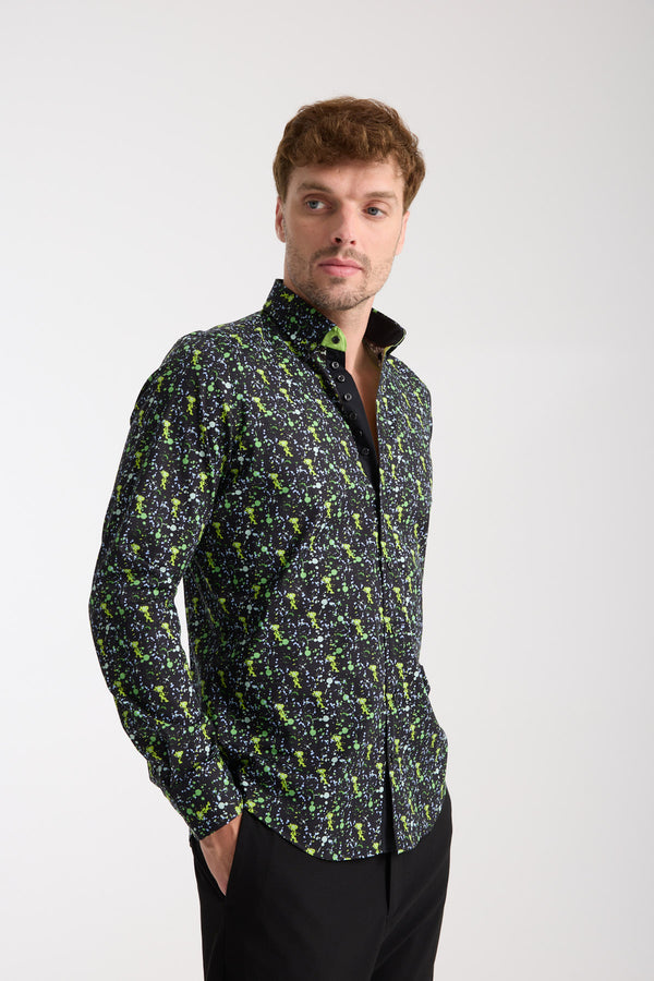 Camisa Hombre Donatello Iconic Popelin Stretch Negro Verde