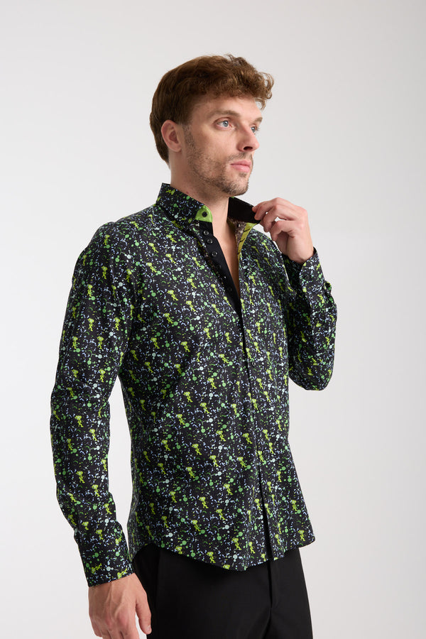 Camisa Hombre Donatello Iconic Popelin Stretch Negro Verde