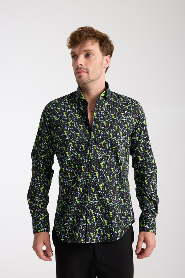 Camisa Hombre Donatello Iconic Popelin Stretch Negro Verde