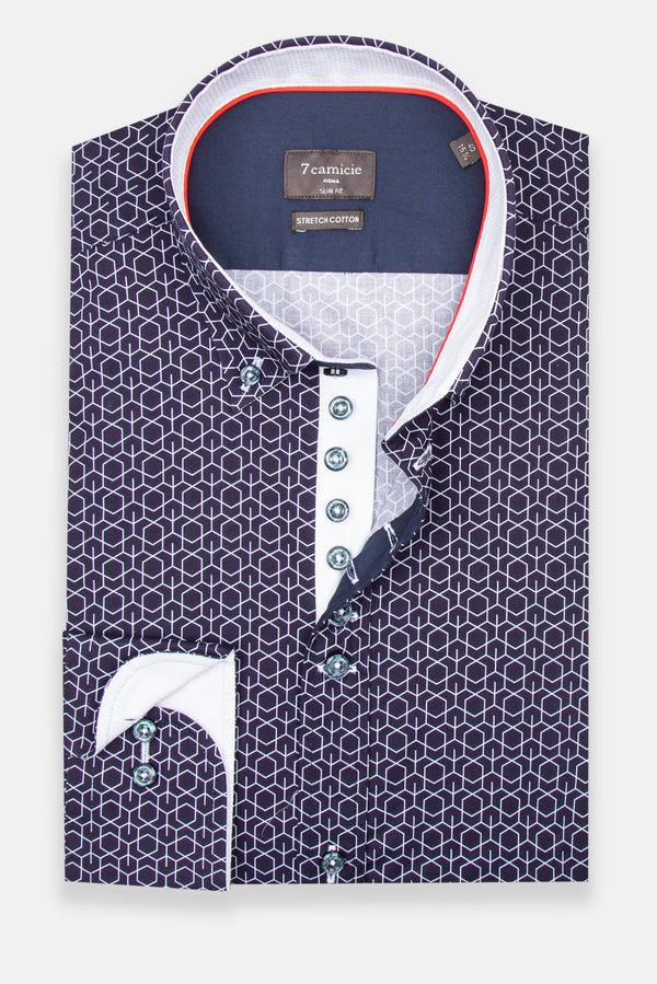 Donatello Iconic Poplin Stretch Man Shirt Blue White