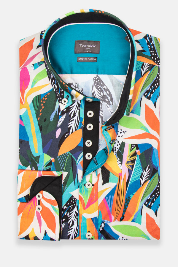 Camisa Hombre Donatello Iconic Popelin Stretch Negro Naranja
