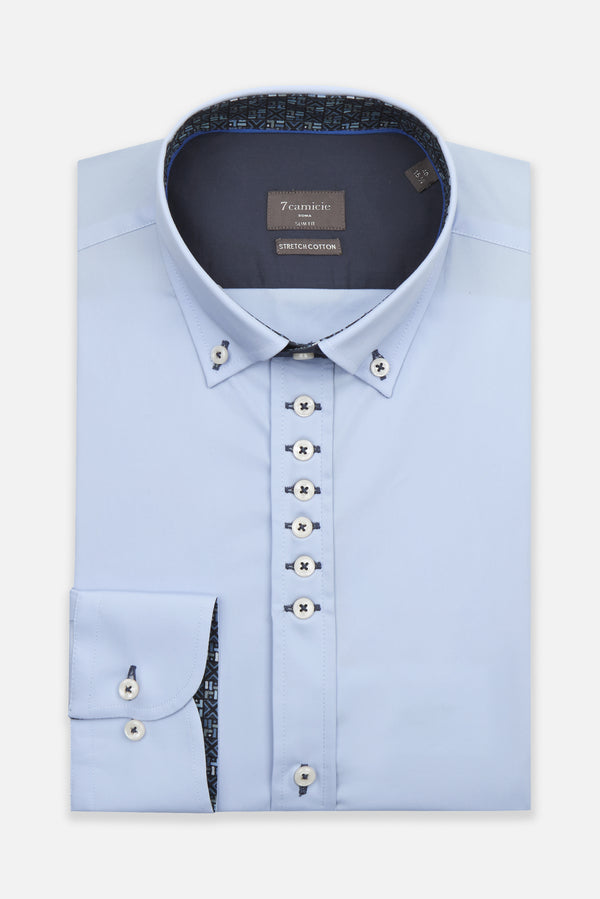 Donatello Poplin Stretch Man Shirt Light Blue