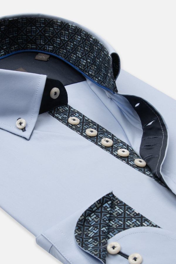 Donatello Poplin Stretch Man Shirt Light Blue