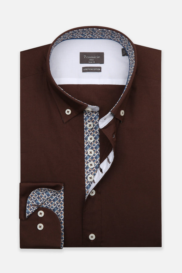 Camisa Hombre Donatello Iconic Popelin Stretch Marron