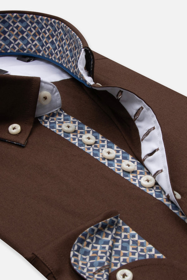 Camisa Hombre Donatello Iconic Popelin Stretch Marron
