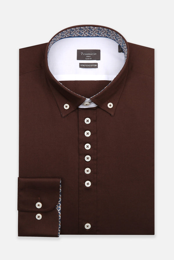 Camisa Hombre Donatello Iconic Popelin Stretch Marron