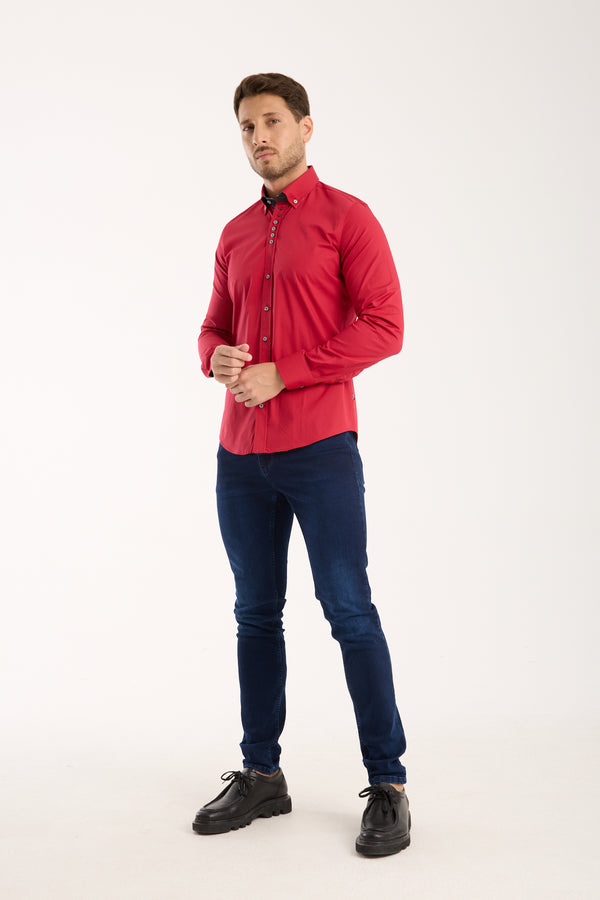Donatello Poplin Stretch Man Shirt Red