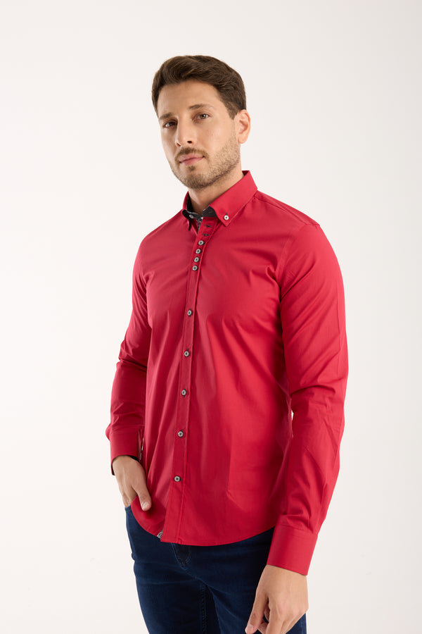 Donatello Poplin Stretch Man Shirt Red