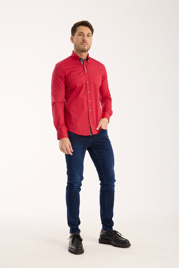 Donatello Poplin Stretch Man Shirt Red
