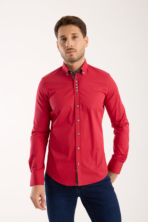 Donatello Poplin Stretch Man Shirt Red