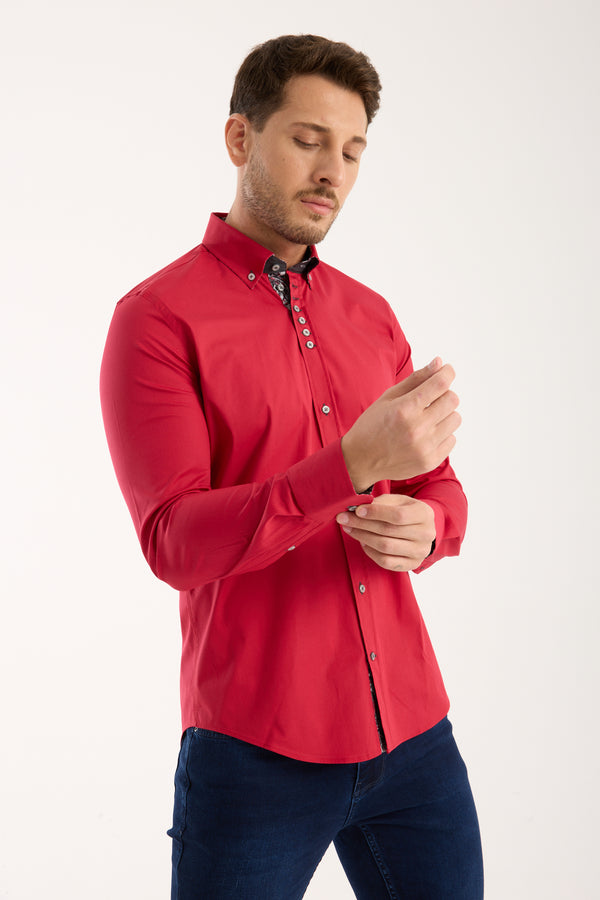 Donatello Poplin Stretch Man Shirt Red