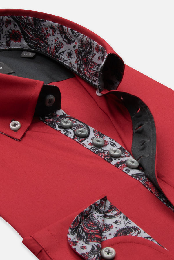 Donatello Poplin Stretch Man Shirt Red