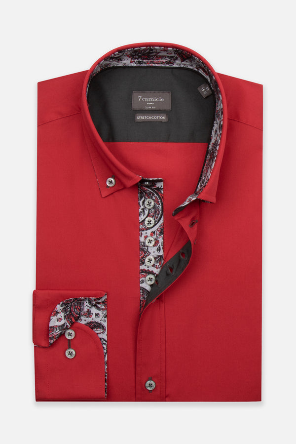 Donatello Poplin Stretch Man Shirt Red
