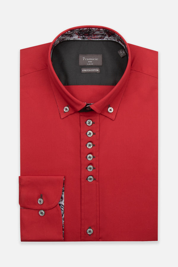 Donatello Poplin Stretch Man Shirt Red