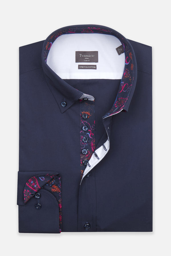 Donatello Poplin Stretch Man Shirt Blue