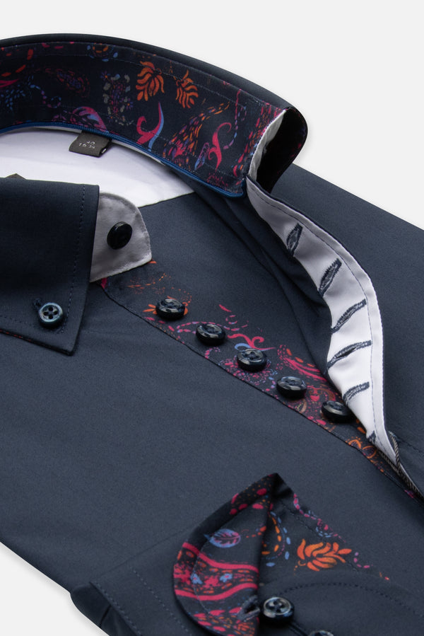Donatello Poplin Stretch Man Shirt Blue