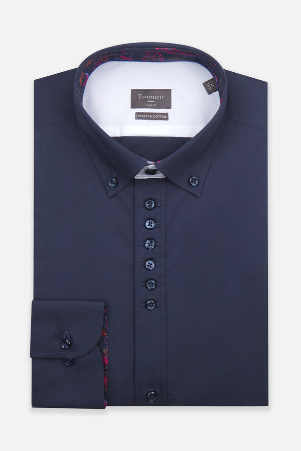 Donatello Poplin Stretch Man Shirt Blue