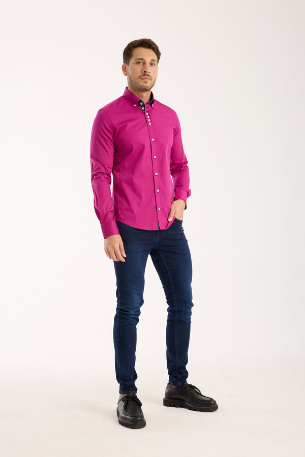 Donatello Poplin Stretch Man Shirt Purple