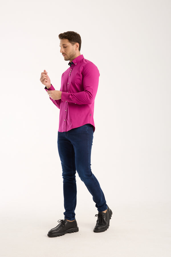 Donatello Poplin Stretch Man Shirt Purple
