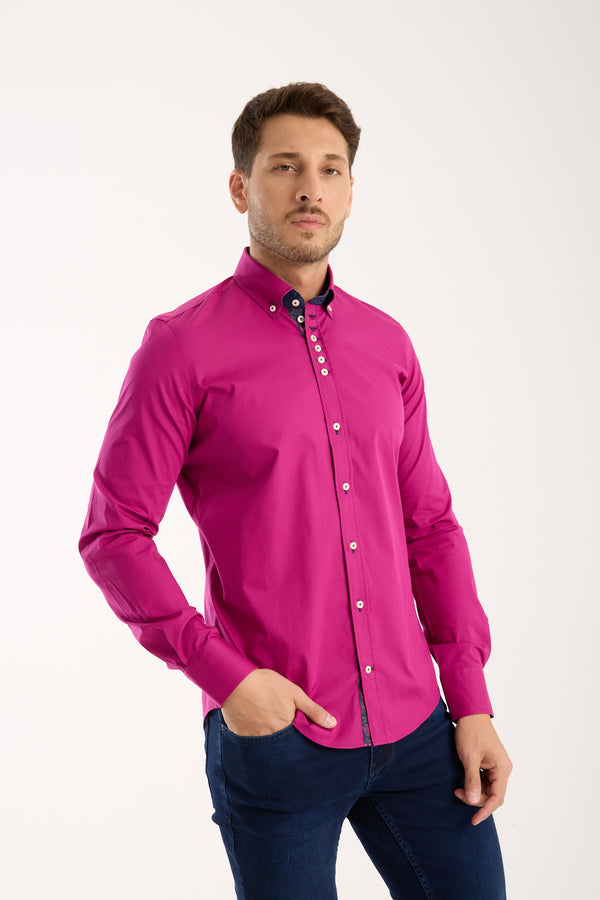 Donatello Poplin Stretch Man Shirt Purple