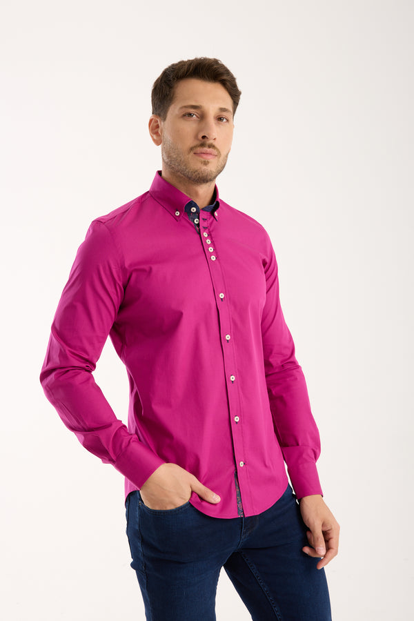 Donatello Poplin Stretch Man Shirt Purple