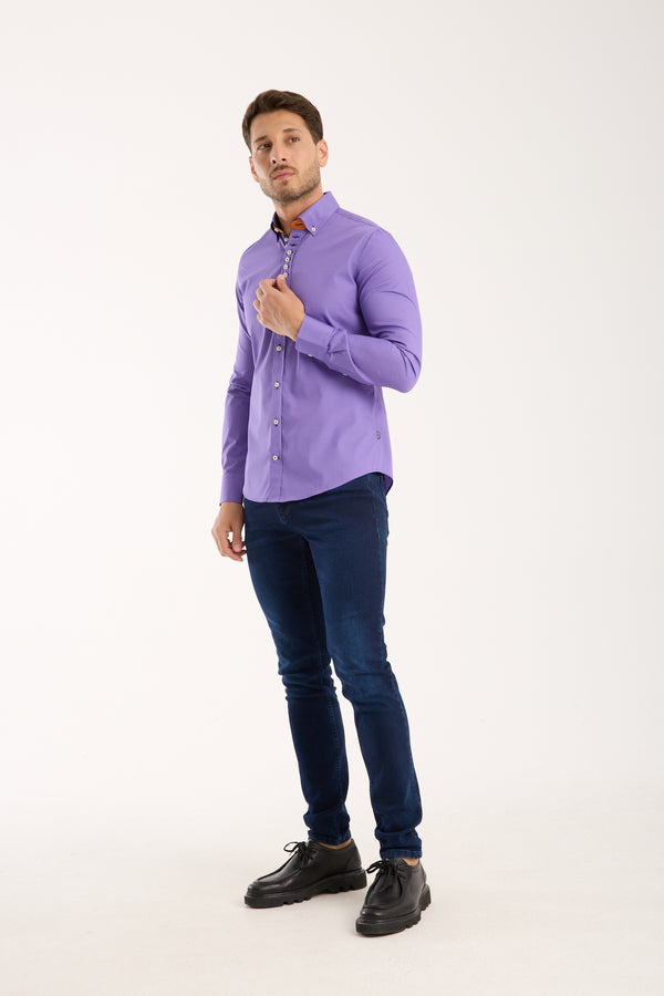 Donatello Iconic Poplin Stretch Man Shirt Purple