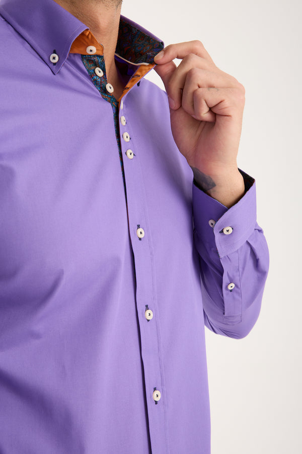 Donatello Iconic Poplin Stretch Man Shirt Purple
