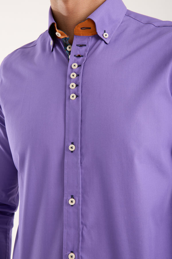 Donatello Iconic Poplin Stretch Man Shirt Purple