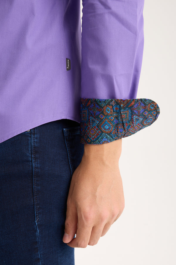 Donatello Iconic Poplin Stretch Man Shirt Purple