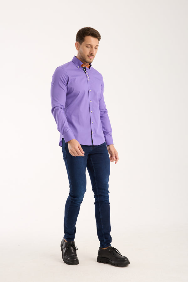 Donatello Iconic Poplin Stretch Man Shirt Purple